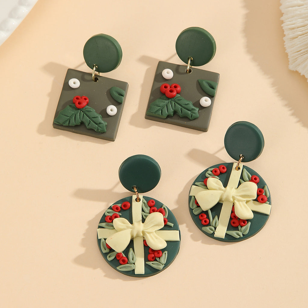 Handmade Clay Holiday Dangle Earrings - NO-C - 2
