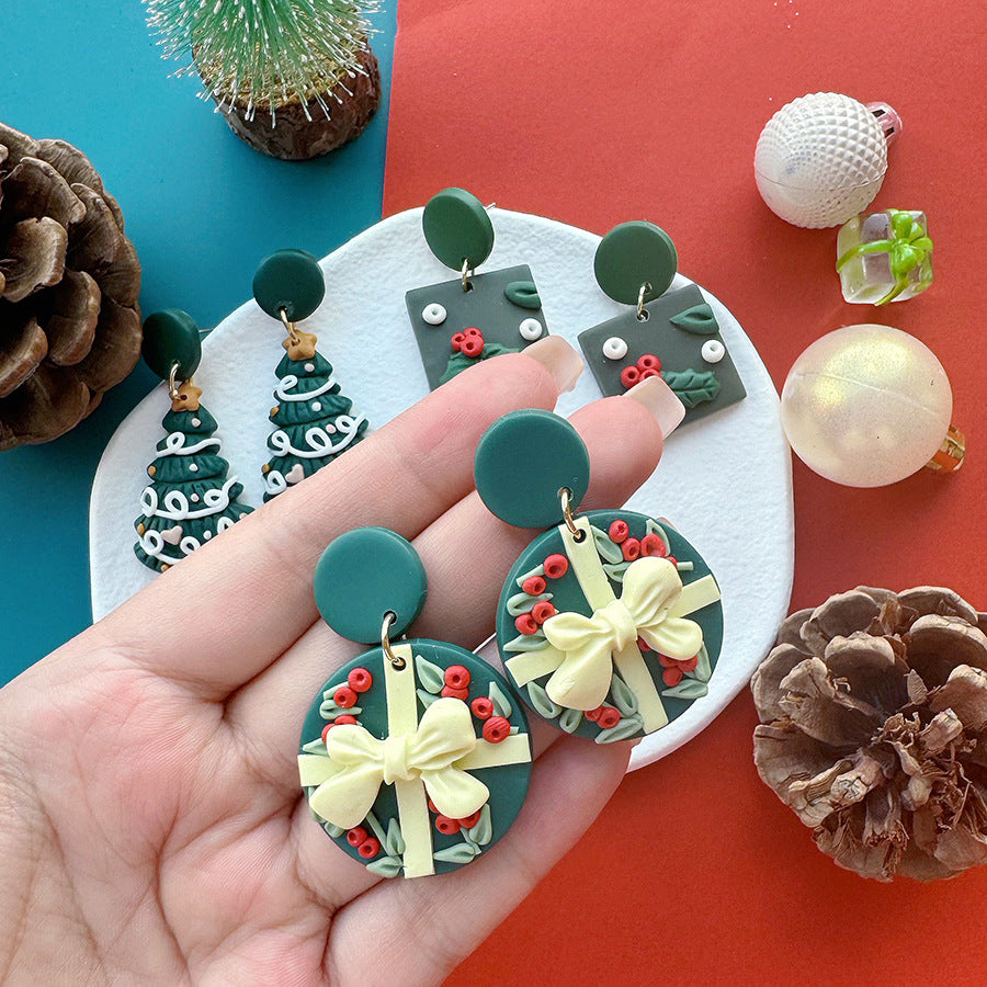 Handmade Clay Holiday Dangle Earrings - NO-C - 4
