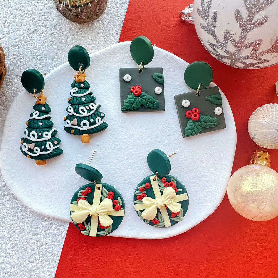 Handmade Clay Holiday Dangle Earrings - NO-C - 5