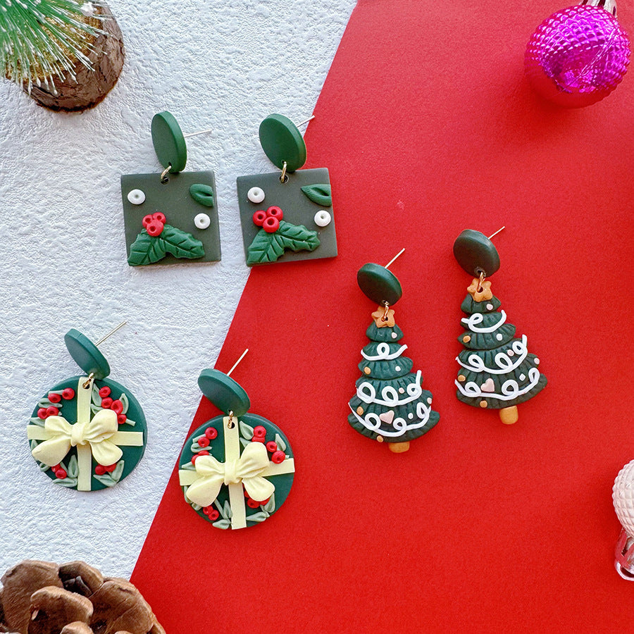 Handmade Clay Holiday Dangle Earrings - NO-C - 6