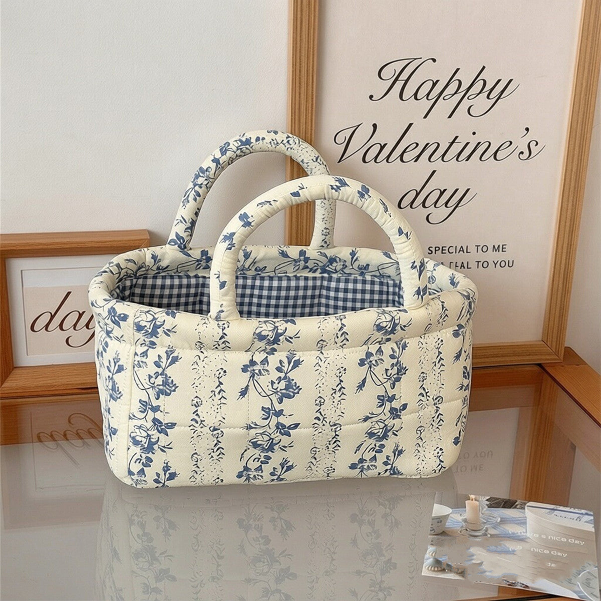 Padded Toile Print Tote With Top Handles - Color_03