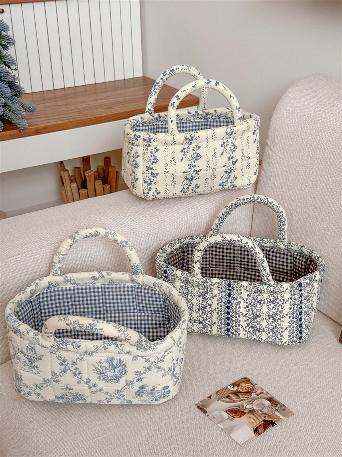 Padded Toile Print Tote With Top Handles
