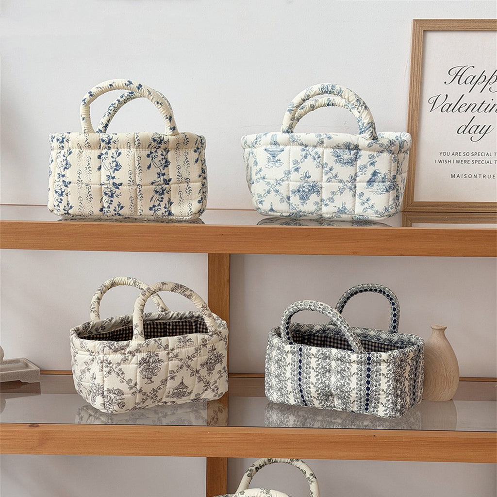 Padded Toile Print Tote With Top Handles - view 2