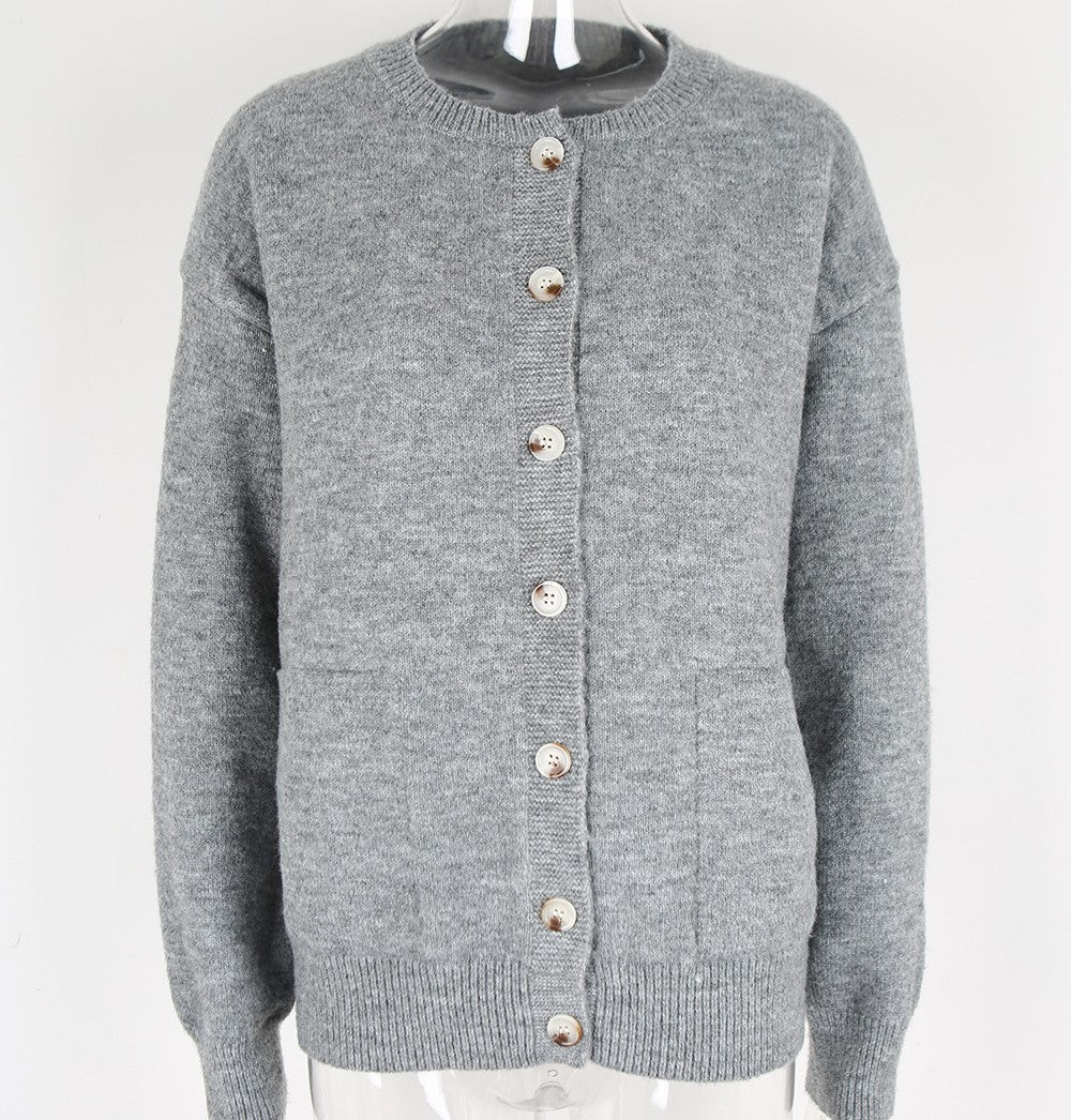 Patch Pocket Button Front Soft Cardigan - Grey - 1