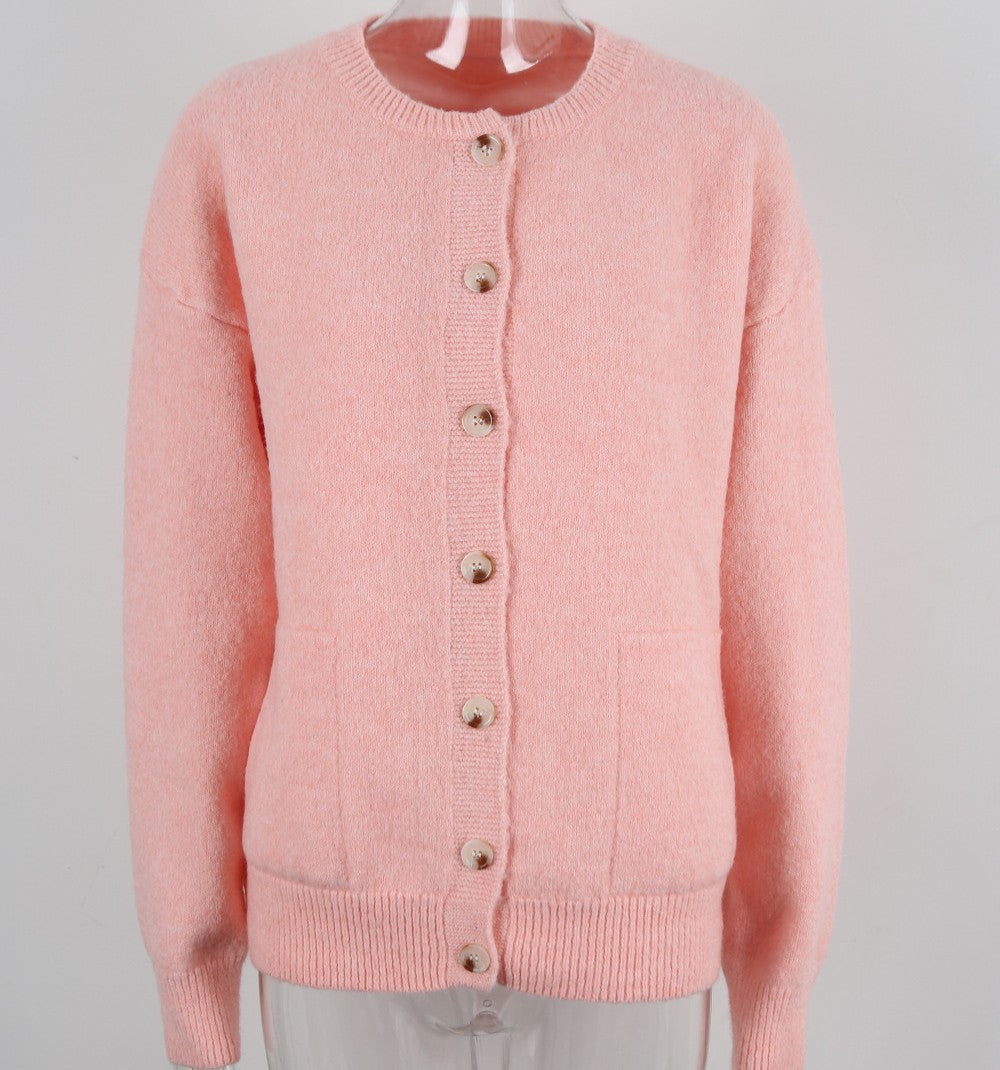 Patch Pocket Button Front Soft Cardigan - Pink