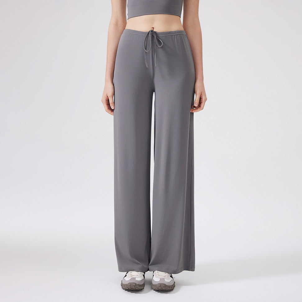 Cooling Stretch Drawstring Wide Leg Yoga Pants - Cool Gray