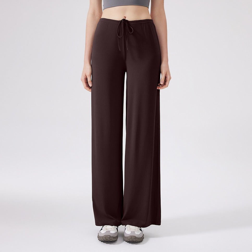 Cooling Stretch Drawstring Wide Leg Yoga Pants - Espresso