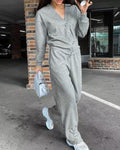 Button Front Knit Jacket and Pants Set - Grey