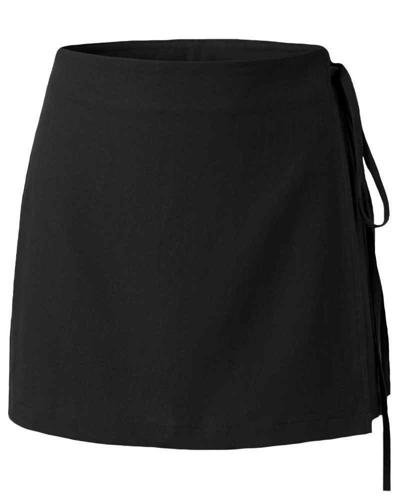 Wrap Front Mini Skort With Side Tie - Black