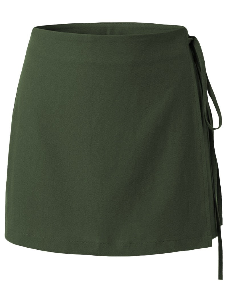 Wrap Front Mini Skort With Side Tie - Green