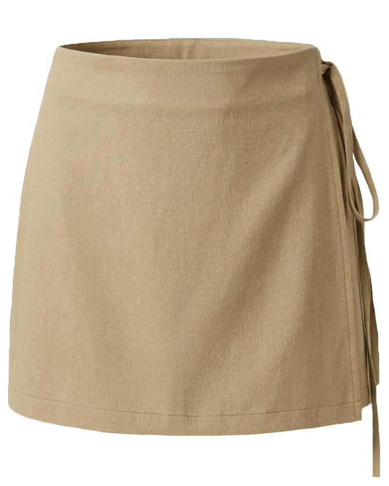 Wrap Front Mini Skort With Side Tie - Khaki