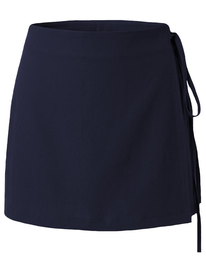 Wrap Front Mini Skort With Side Tie - Navy-Blue