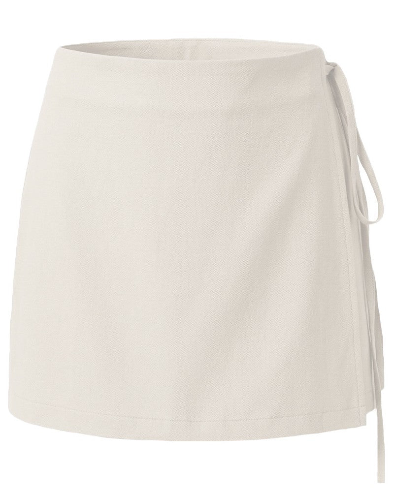 Wrap Front Mini Skort With Side Tie - White