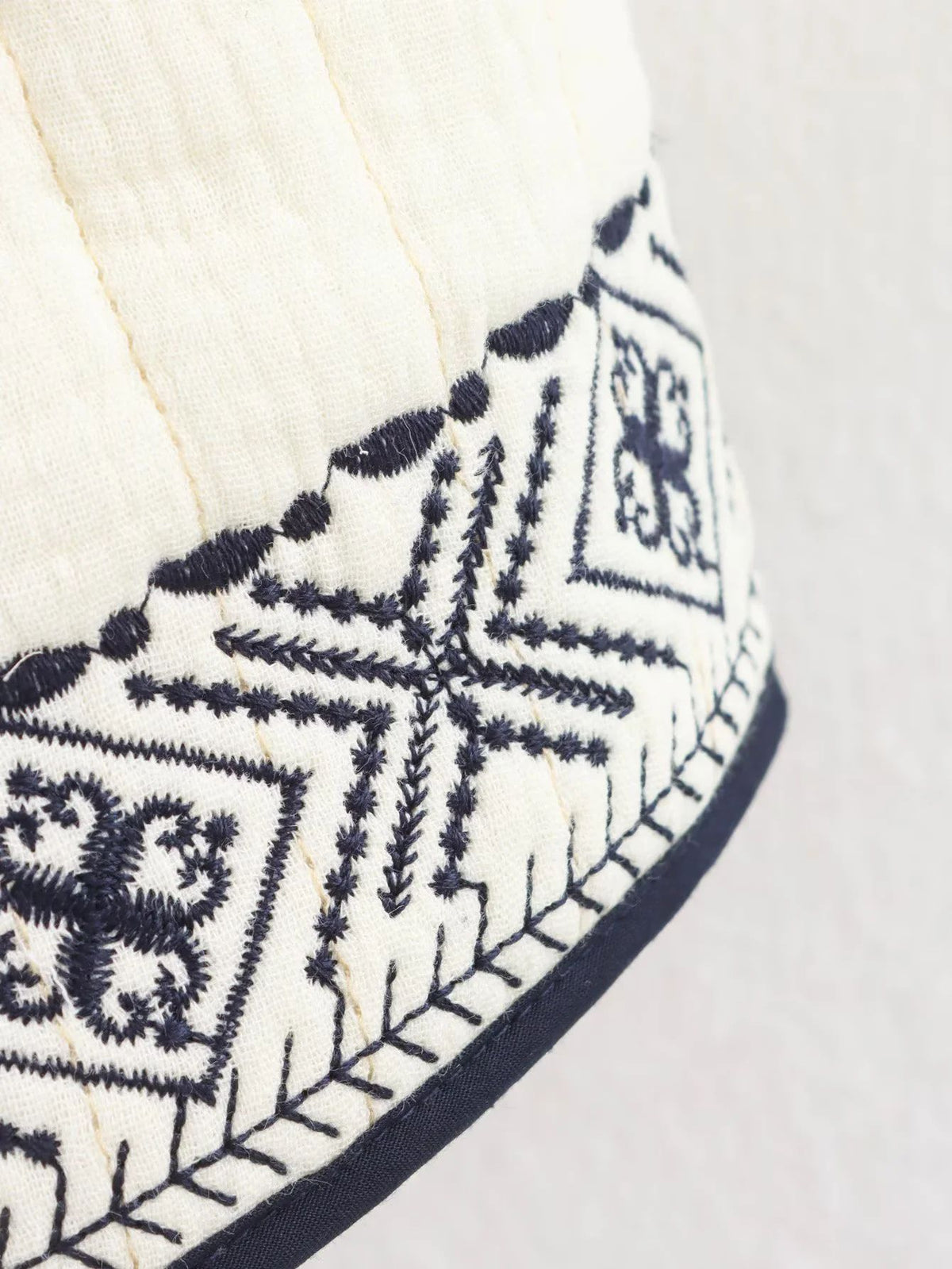 Embroidered Trim Quilted Collarless Jacket - White - 6