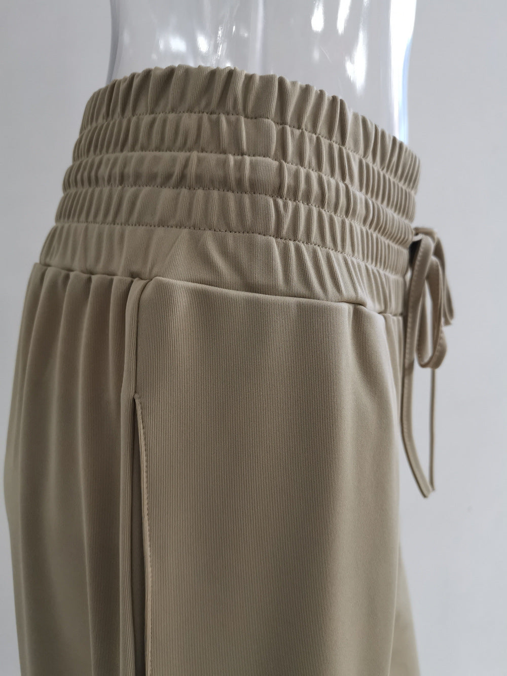 Smocked Waist Wide Leg Drawstring Pants - Coffee - 1