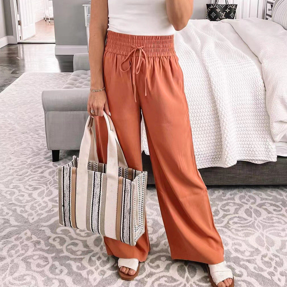 Smocked Waist Wide Leg Drawstring Pants - Orange