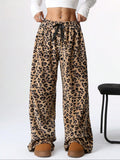 Leopard Print Plush Wide Leg Lounge Pants - Ochre