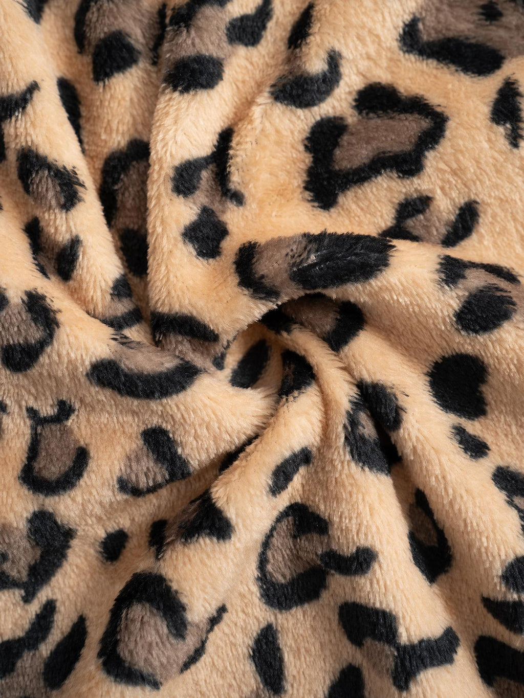 Leopard Print Plush Wide Leg Lounge Pants - Ochre - 5