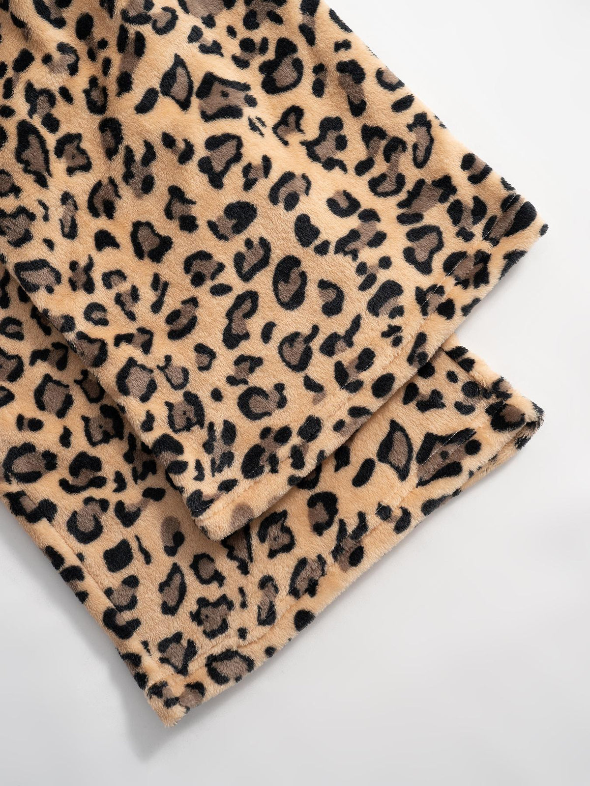 Leopard Print Plush Wide Leg Lounge Pants - Ochre - 7