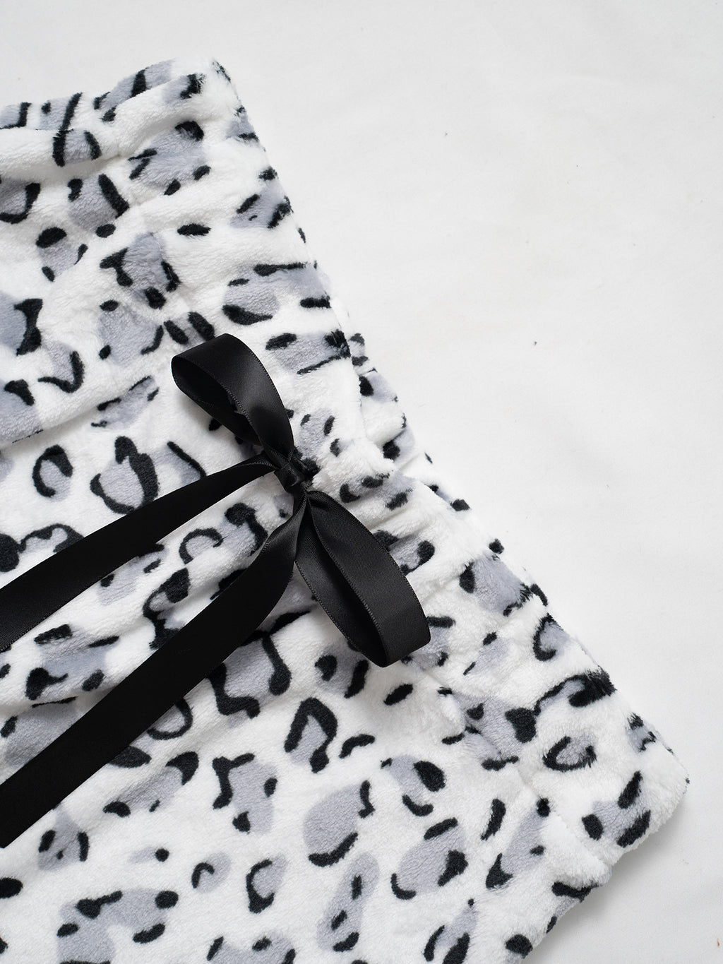Leopard Print Plush Wide Leg Lounge Pants - White - 7