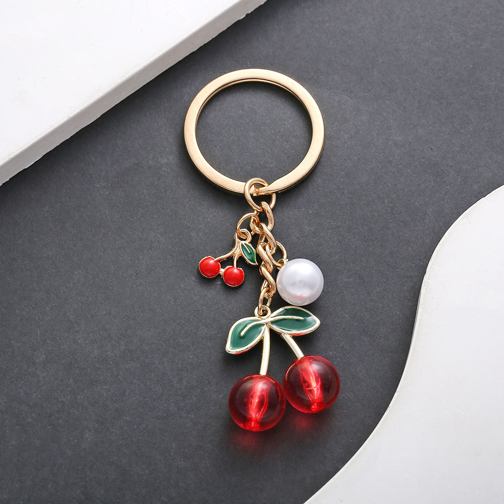 Glossy Cherry Fruit Charm Keychain