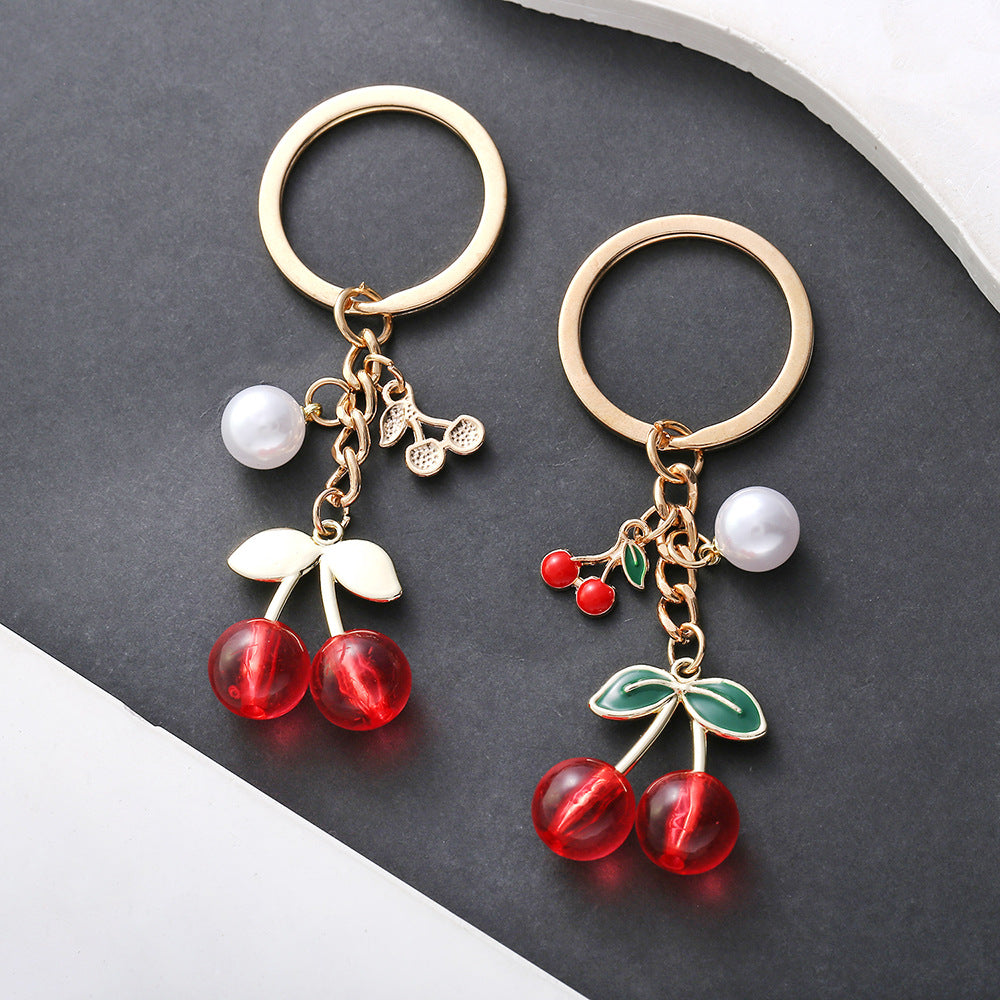 Glossy Cherry Fruit Charm Keychain - view 1