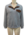Snap Placket Textured Knit Pullover Sweatshirt - Gray