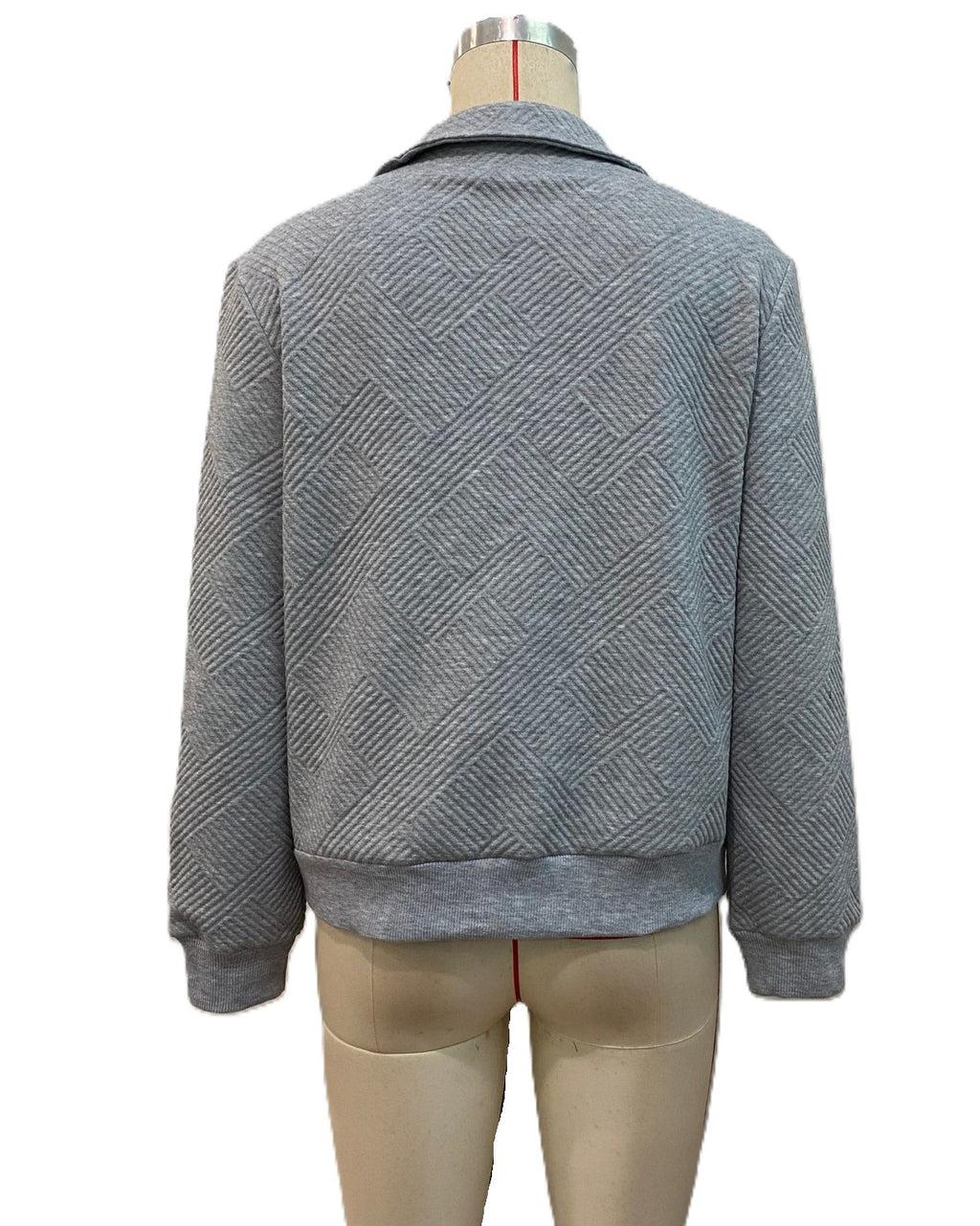 Snap Placket Textured Knit Pullover Sweatshirt - Gray - 2