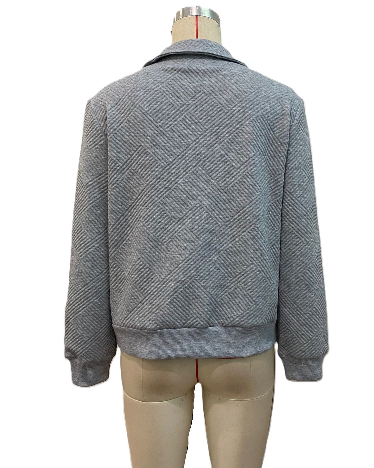 Snap Placket Textured Knit Pullover Sweatshirt - Gray - 2