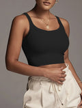 Ribbed Scoop Neck Cropped Cami Tank - Black