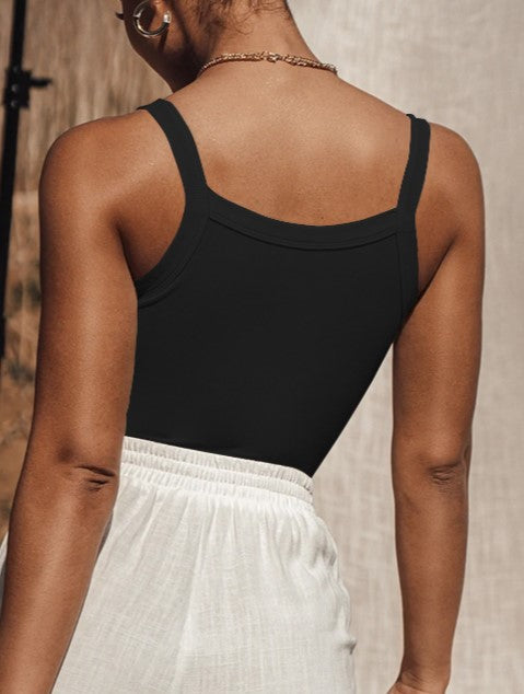 Ribbed Scoop Neck Cropped Cami Tank - Black - 3