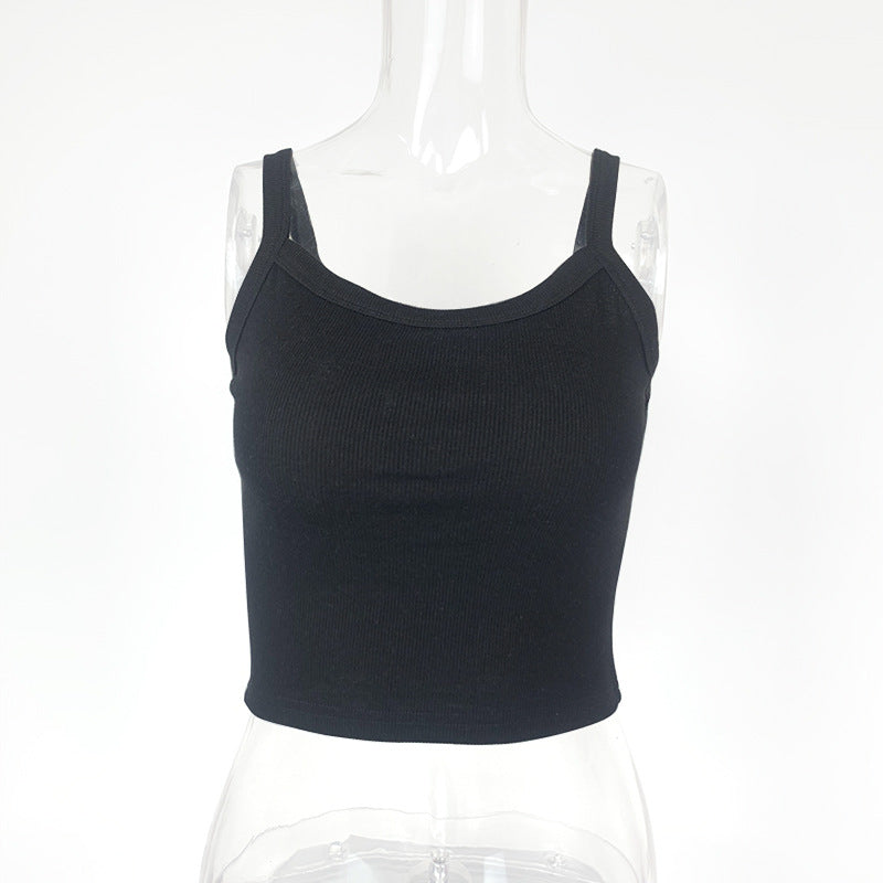 Ribbed Scoop Neck Cropped Cami Tank - Black - 4
