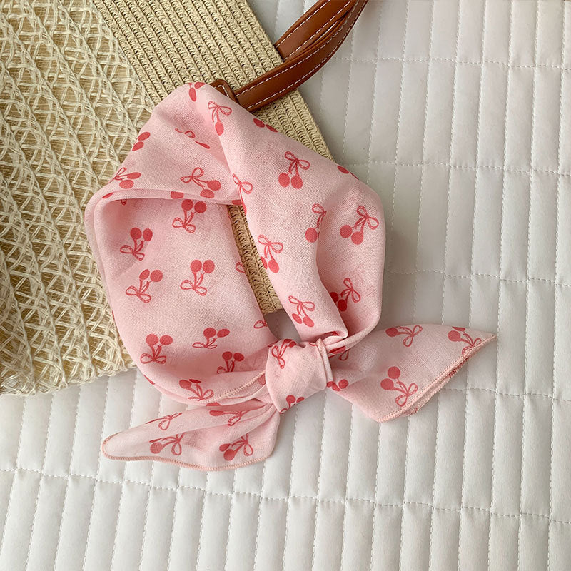 Cherry Dot Ditsy Print Square Bandana Scarf - C1