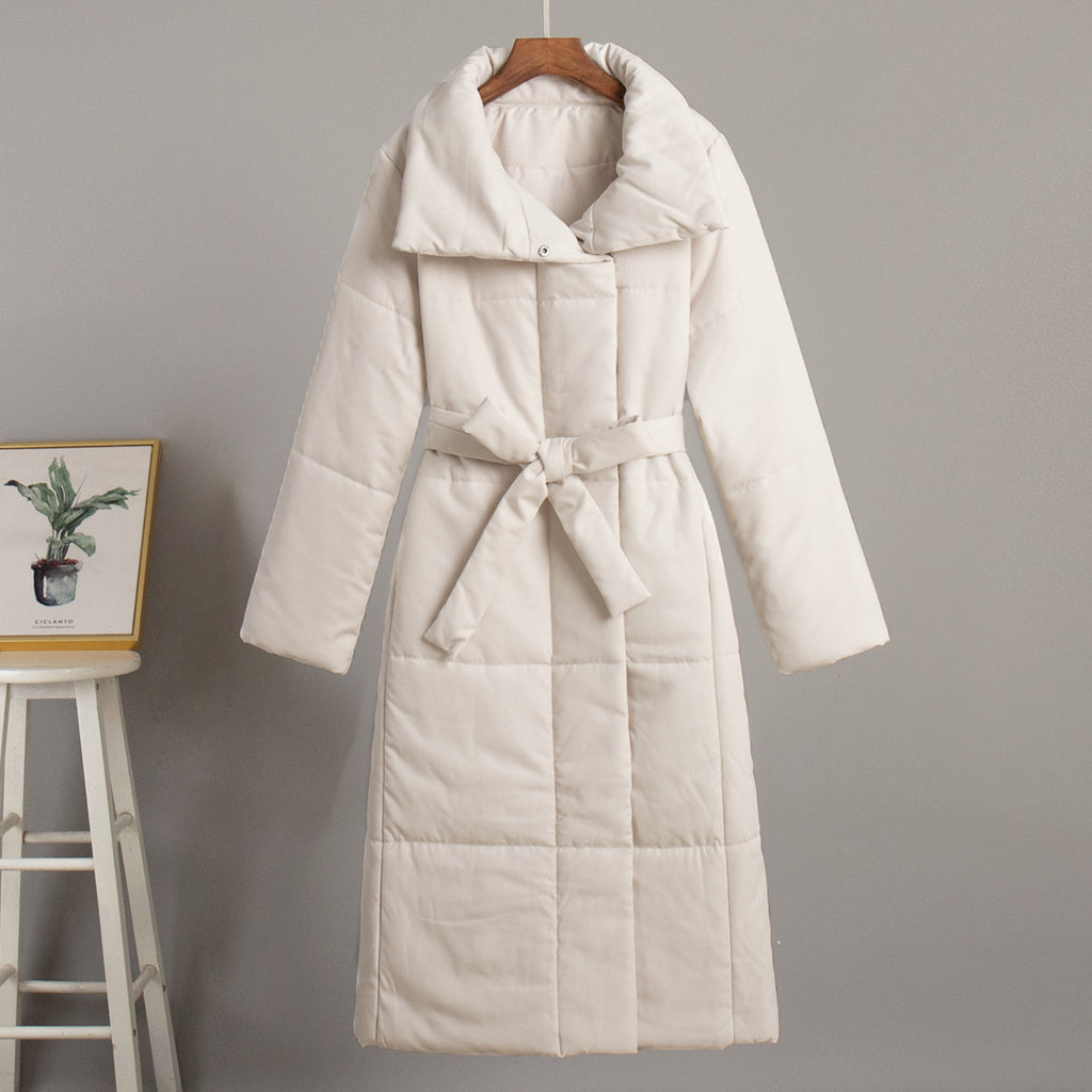 Belted Quilted Longline Wrap Coat - Beige