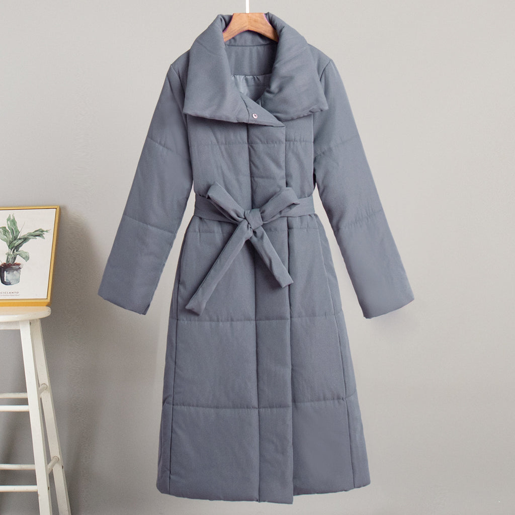 Belted Quilted Longline Wrap Coat - Darkgray - 1