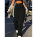 High Waist Straight Leg D-Ring Cargo Pants - Black
