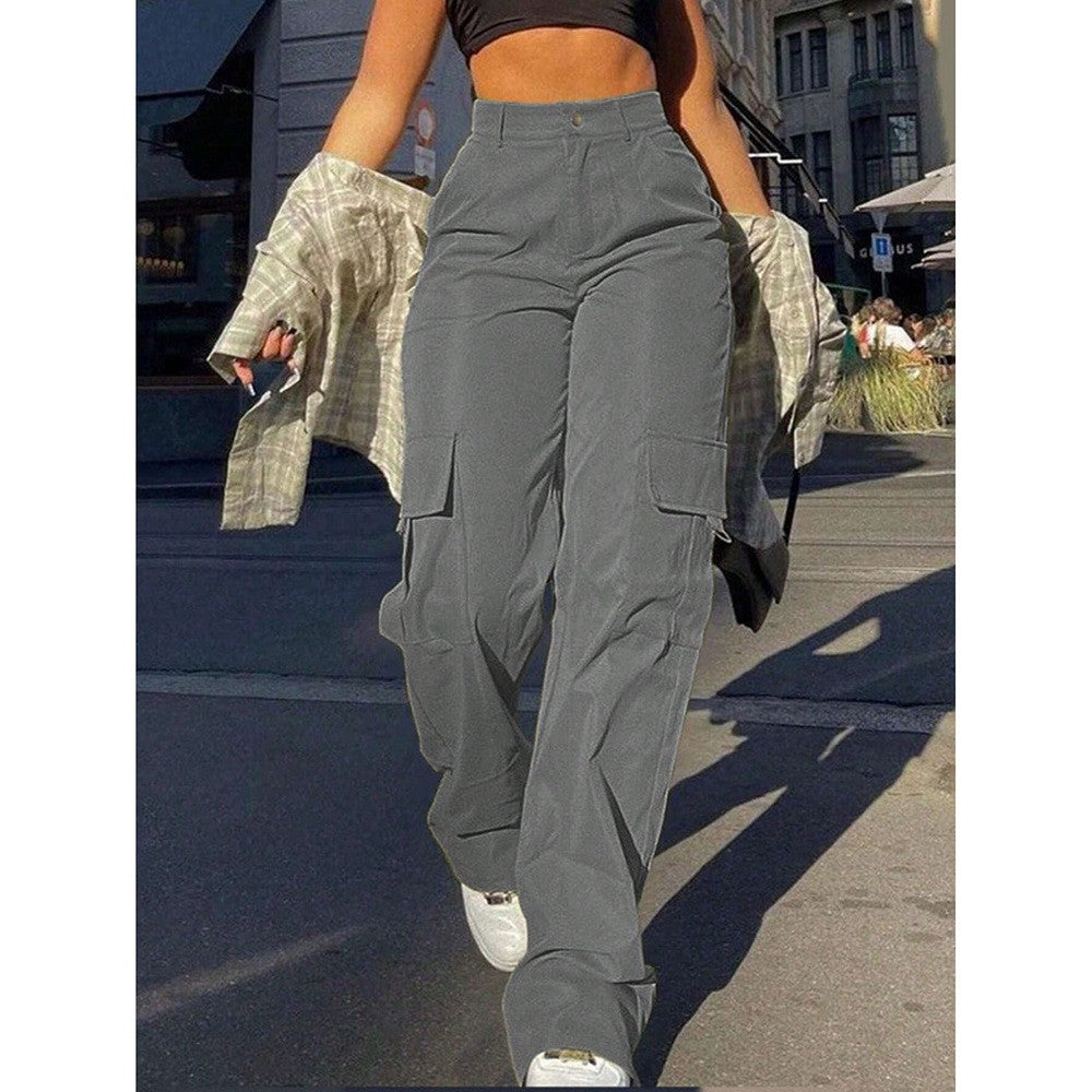 High Waist Straight Leg D-Ring Cargo Pants