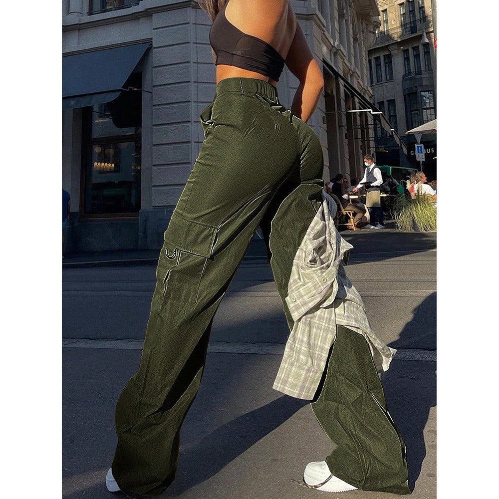 High Waist Straight Leg D-Ring Cargo Pants