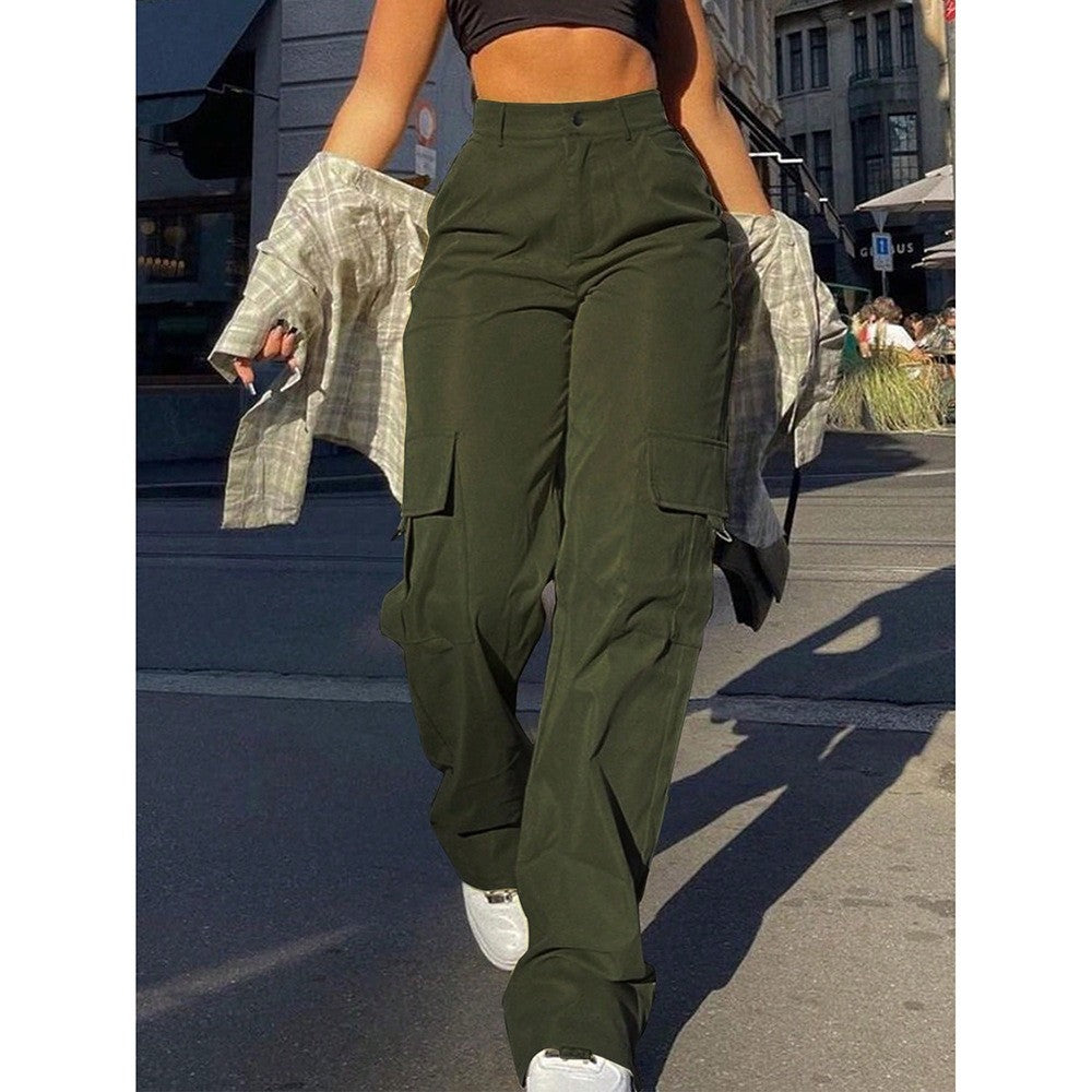 High Waist Straight Leg D-Ring Cargo Pants