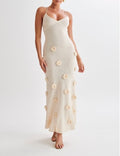 Rosette Applique Knit Slip Maxi Dress - White