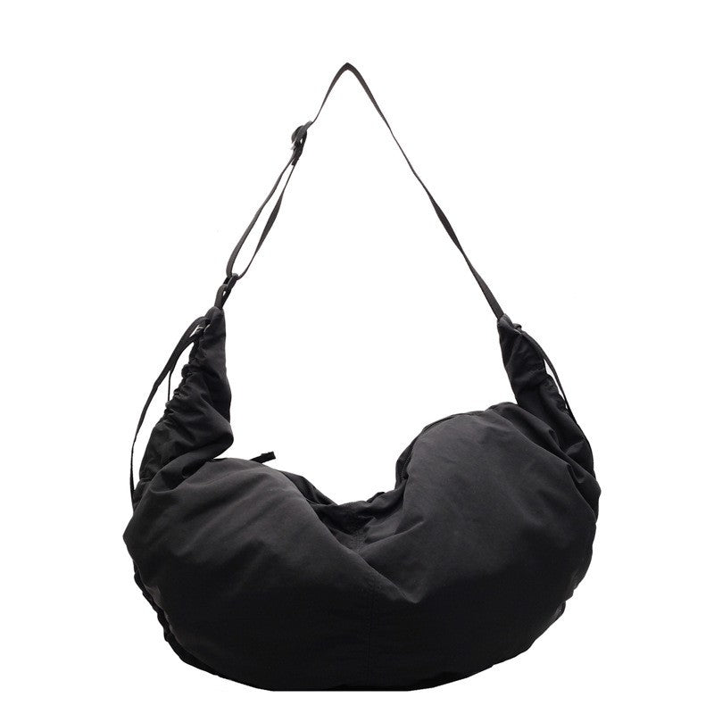 Oversized Nylon Crescent Shoulder Bag - Black