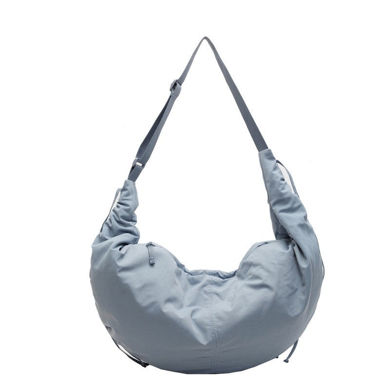 Oversized Nylon Crescent Shoulder Bag - Light Blue
