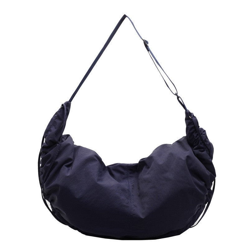 Oversized Nylon Crescent Shoulder Bag - Navy