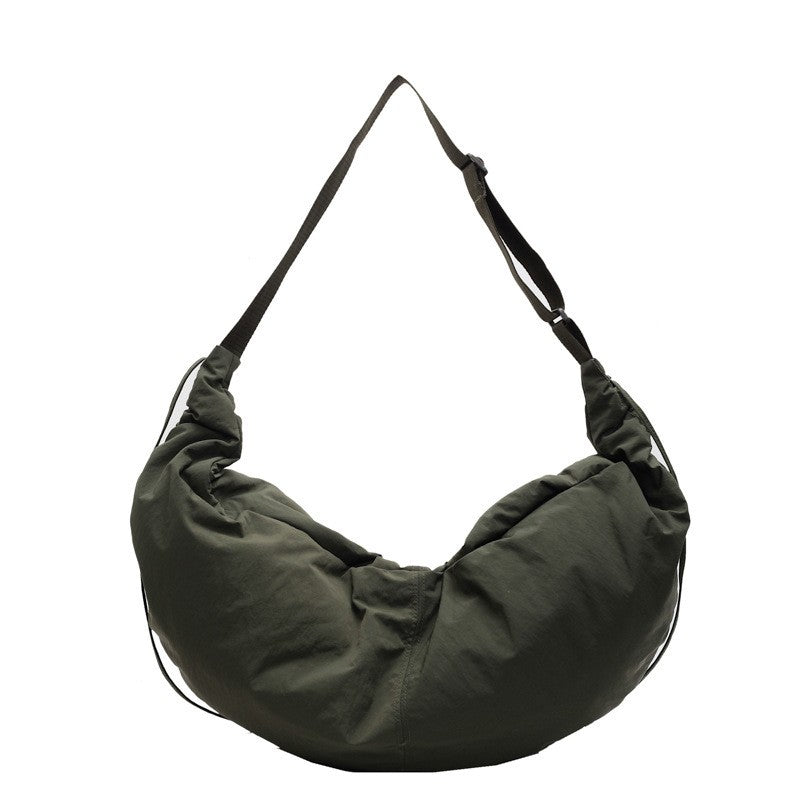 Oversized Nylon Crescent Shoulder Bag - Olive