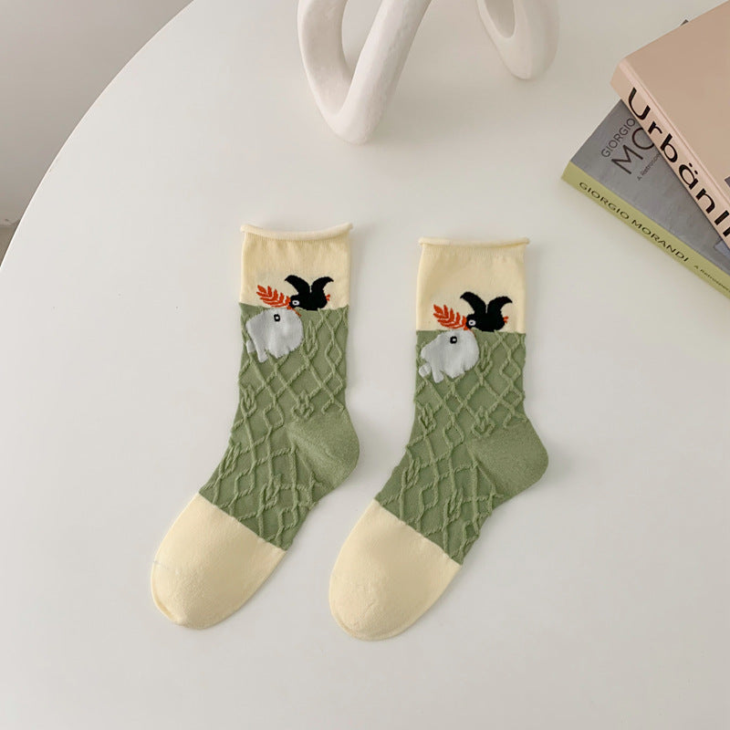 Floral Vine Sheer Ribbed Crew Socks - Color_03