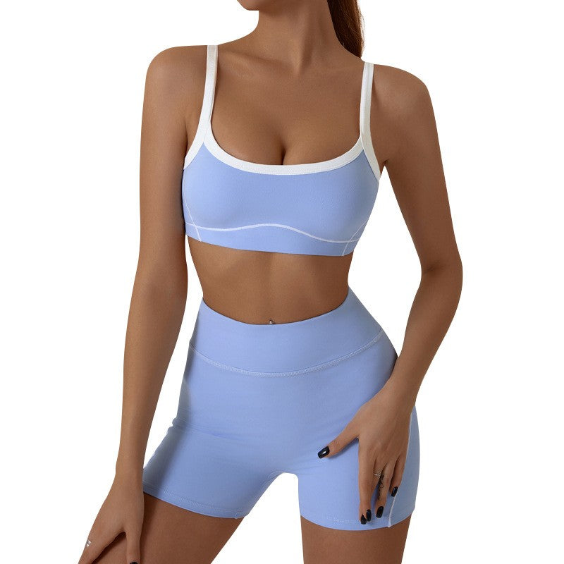 Contrast Piping Yoga Set With Flare Pants or Shorts