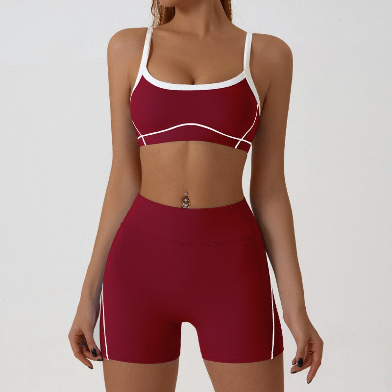Contrast Piping Yoga Set With Flare Pants or Shorts