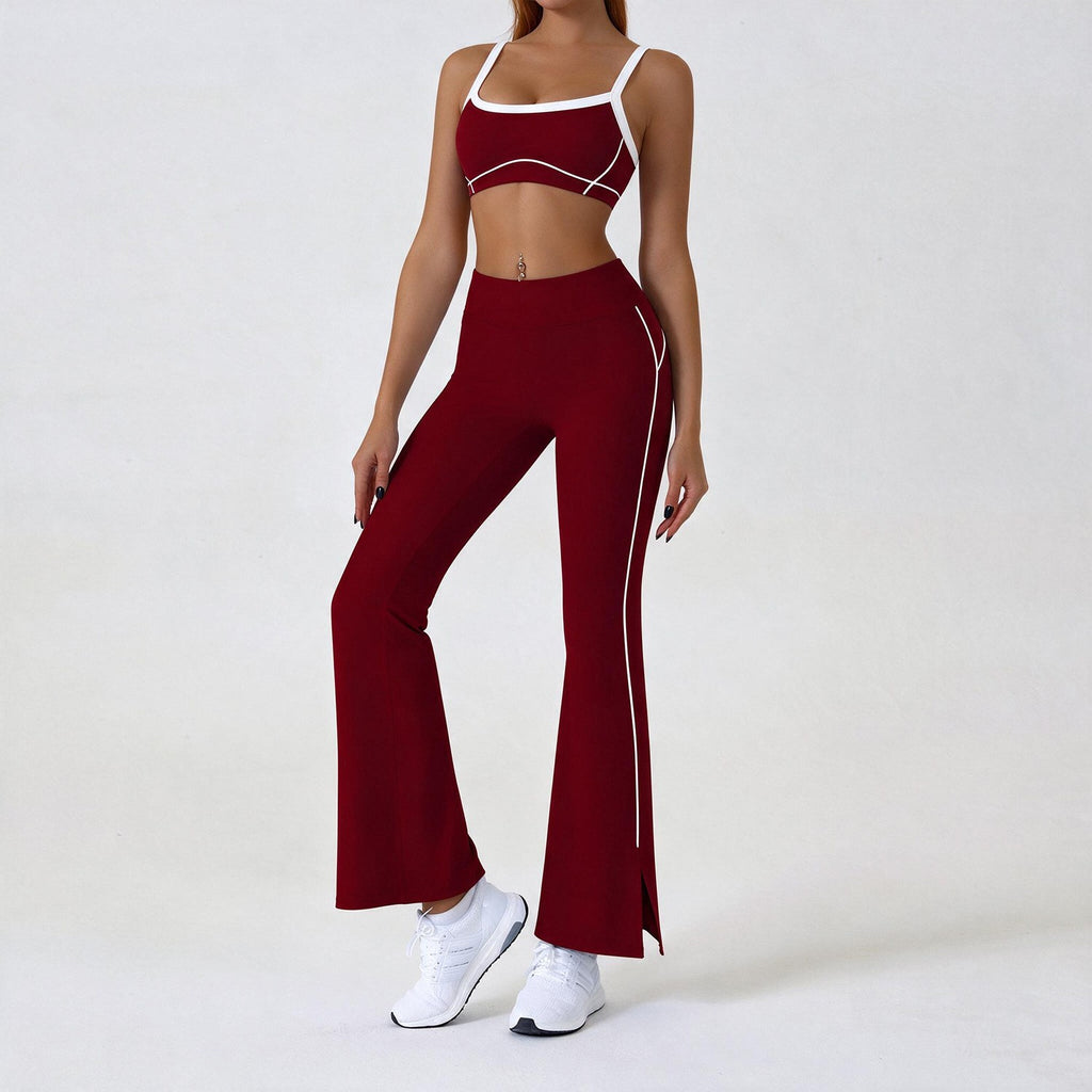 Contrast Piping Yoga Set With Flare Pants or Shorts