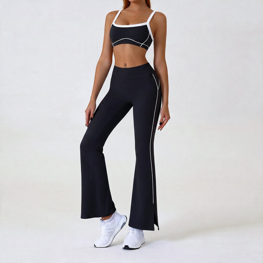 Contrast Piping Yoga Set With Flare Pants or Shorts