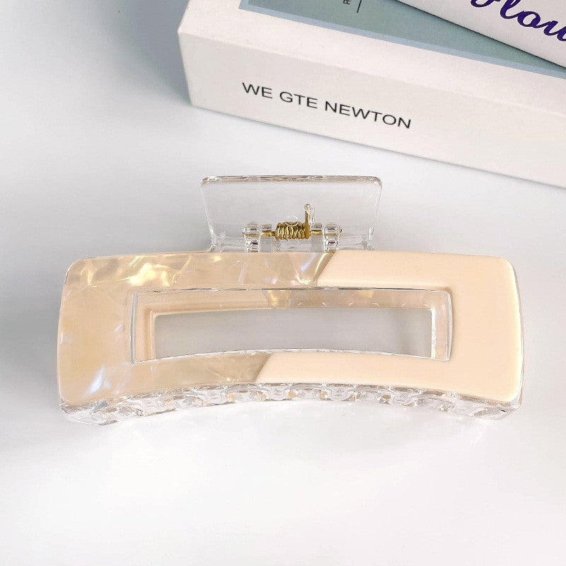 Oversized Two Tone Rectangular Claw Clip - Beige4.13in